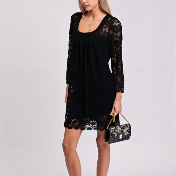 Sz2 Diane von Furstenberg Black Lace Dress with Lining - Picture 1 of 14